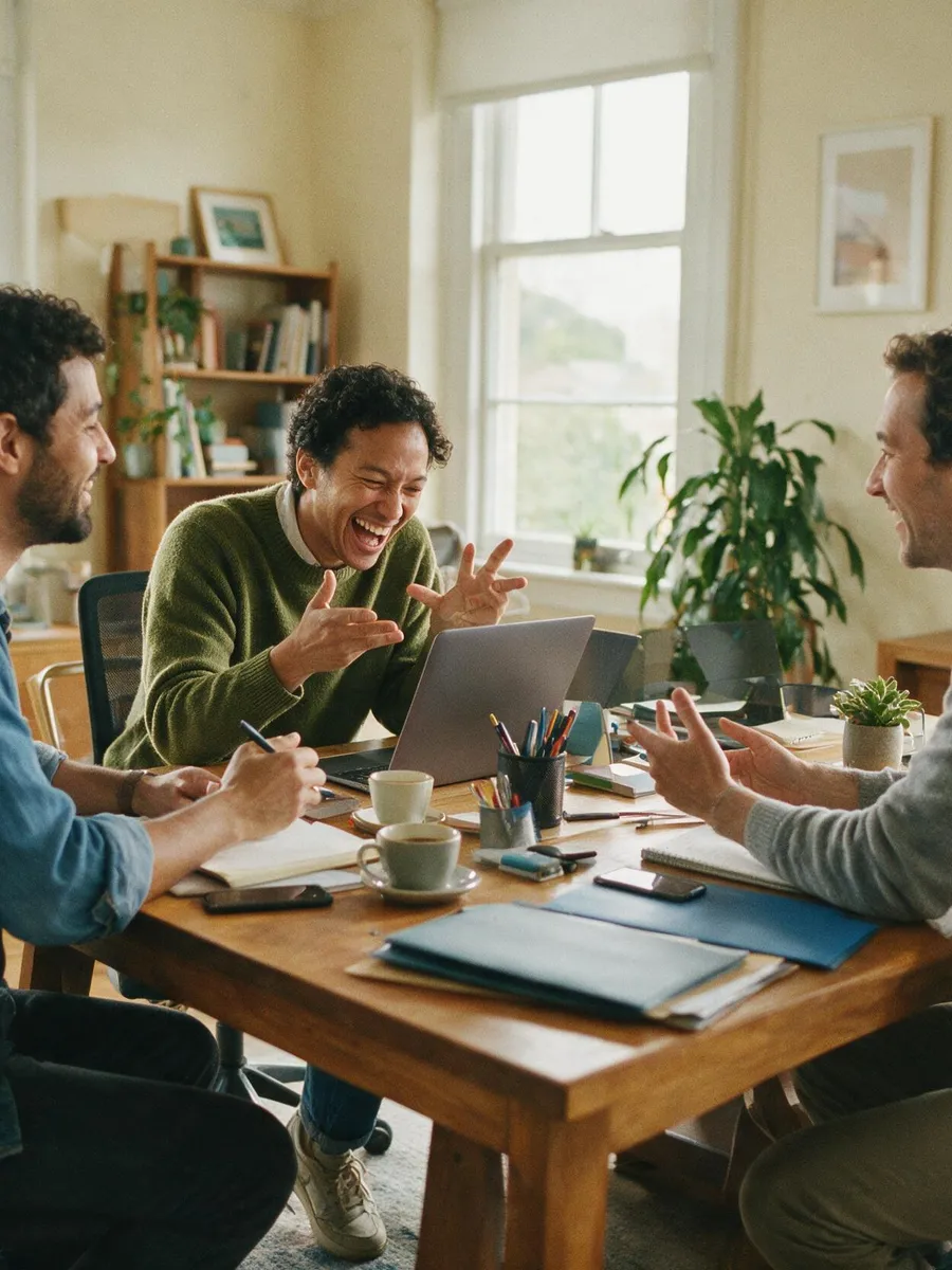 A small team of colleagues talking things through together